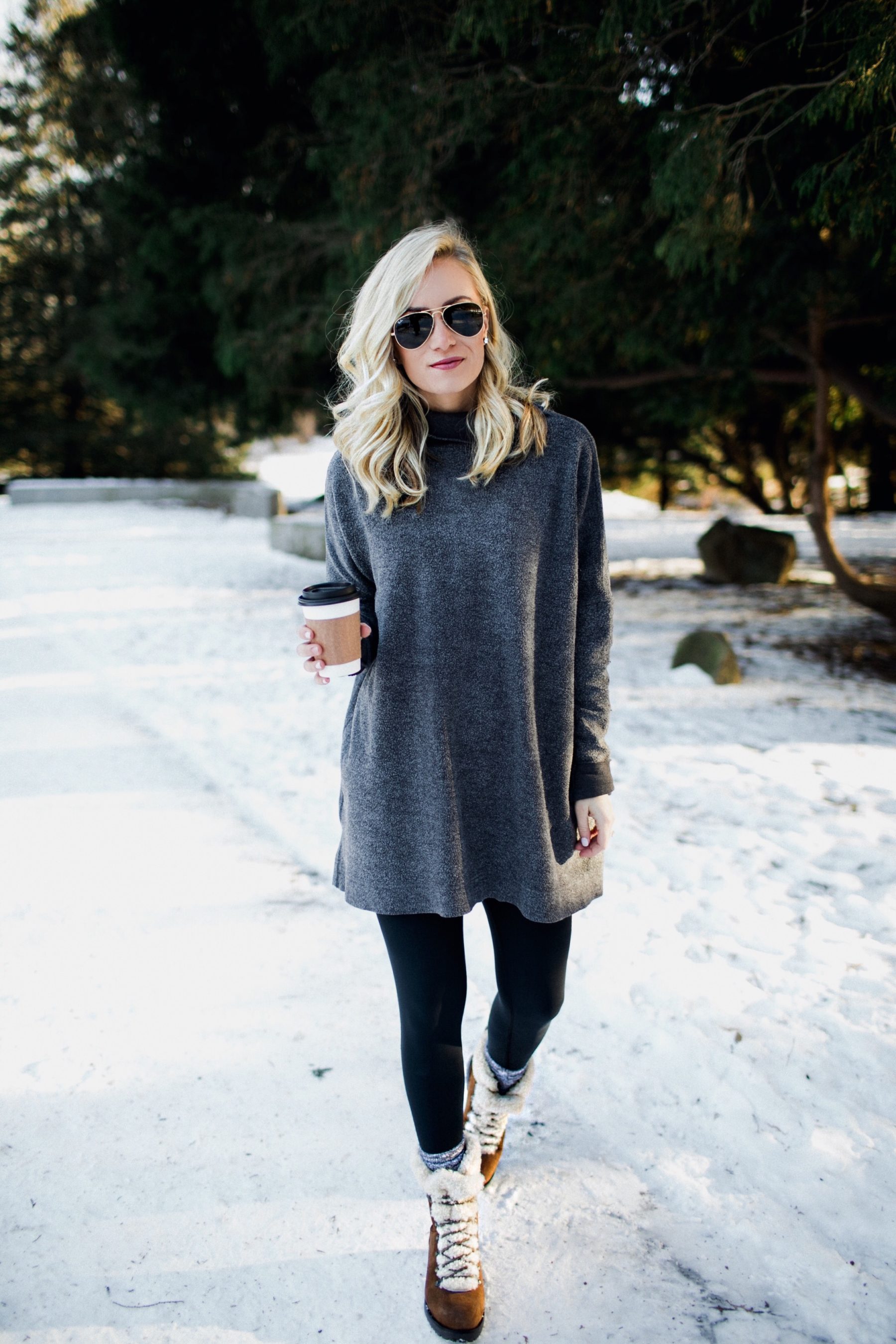 oversized sweater legging cute snow boots